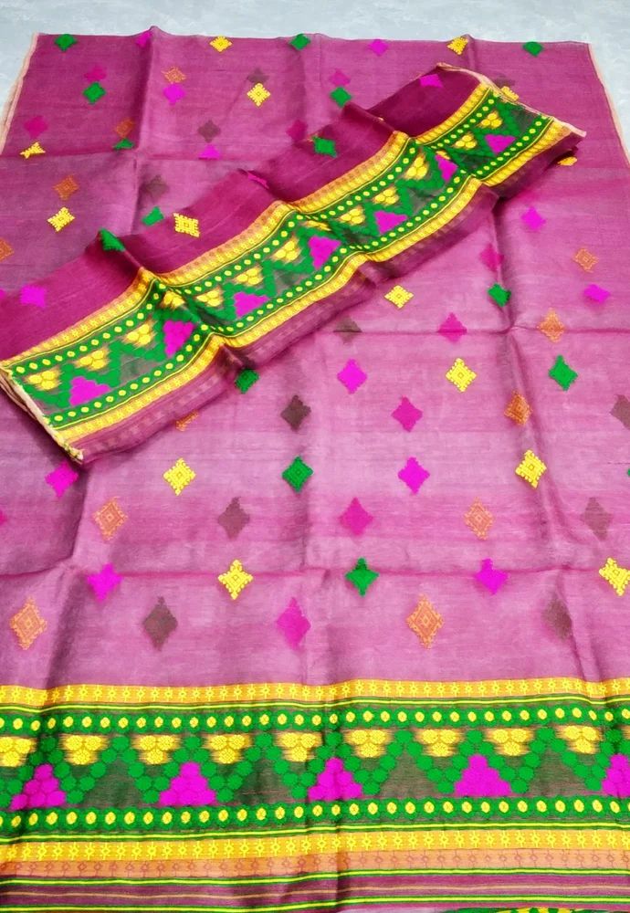 Authentic Assamese Handloom Sador–Mekhela – Pink & Multicolour Motifs